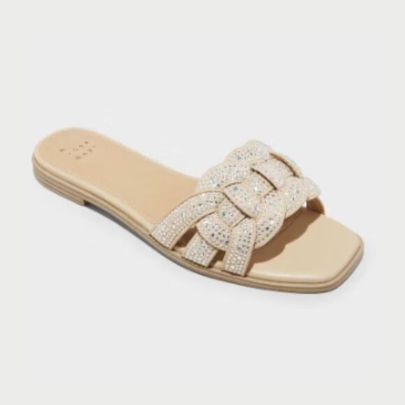 A New Day Women's Maggie Rhinestone Slide Sandal Silver Size 8 - Picture 1 of 8